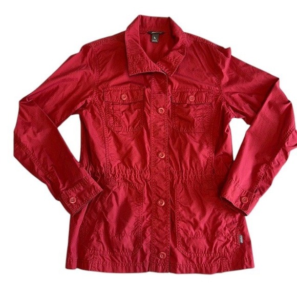 Eddie‎ Bauer Red Cotton Blend Utility Jacket Lightweight Button Up Size M - Picture 1 of 16
